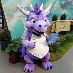 Lavender Triceratops mascot costume character dressed with a Culottes and Wallets