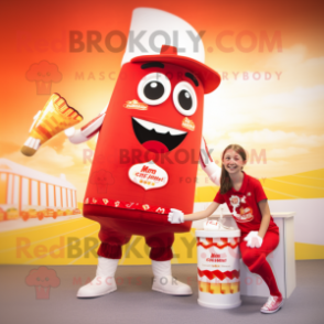 Cream Bottle Of Ketchup mascot costume character dressed with a One-Piece Swimsuit and Anklets