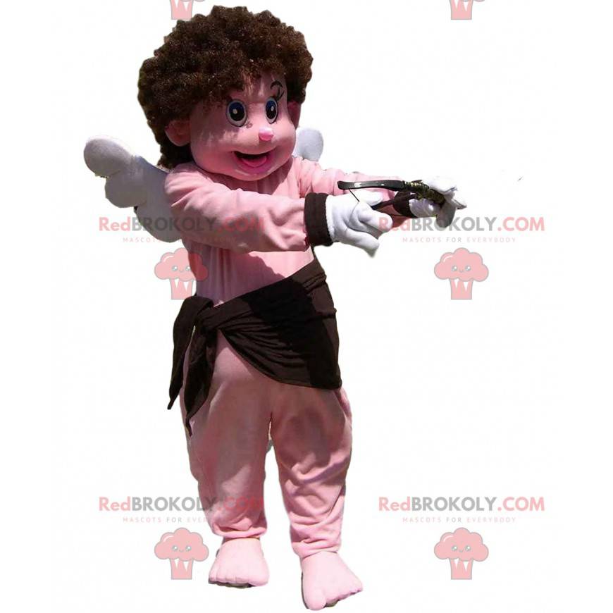 Mascote Cupido com um ars, asas e um grande sorriso -