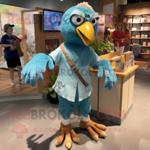 Teal Archeopteryx mascot costume character dressed with a Chambray Shirt and Anklets
