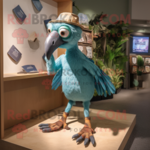 Teal Archeopteryx mascot costume character dressed with a Chambray Shirt and Anklets