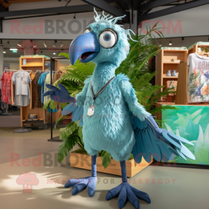 Teal Archeopteryx mascot costume character dressed with a Chambray Shirt and Anklets