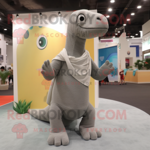 Gray Diplodocus mascot costume character dressed with a Shorts and Shawls