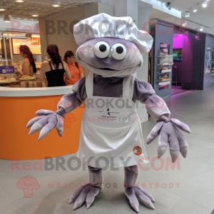 Gray Crab Cakes mascot costume character dressed with a Playsuit and Headbands