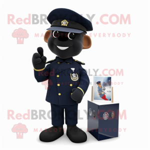 Black Navy Soldier mascot costume character dressed with a Oxford Shirt and Wallets