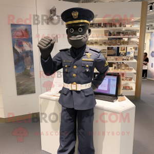 Black Navy Soldier mascot costume character dressed with a Oxford Shirt and Wallets