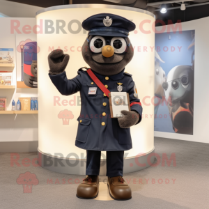 Black Navy Soldier mascot costume character dressed with a Oxford Shirt and Wallets