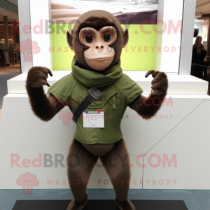 Olive Capuchin Monkey mascot costume character dressed with a Rash Guard and Scarf clips