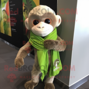 Olive Capuchin Monkey mascot costume character dressed with a Rash Guard and Scarf clips