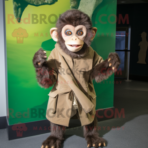 Olive Capuchin Monkey mascot costume character dressed with a Rash Guard and Scarf clips