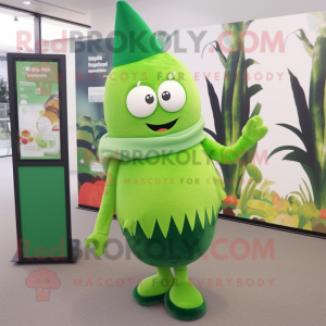 Forest Green Onion mascot costume character dressed with a Leggings and Scarves