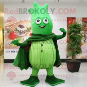 Forest Green Onion mascot costume character dressed with a Leggings and Scarves