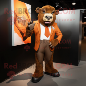 Rust Buffalo mascot costume character dressed with a Blazer and Gloves