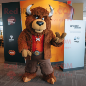 Rust Buffalo mascot costume character dressed with a Blazer and Gloves