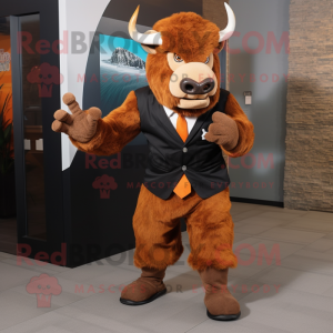 Rust Buffalo mascot costume character dressed with a Blazer and Gloves