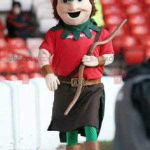 Mascotte de Robin des bois en tenue rouge et verte -