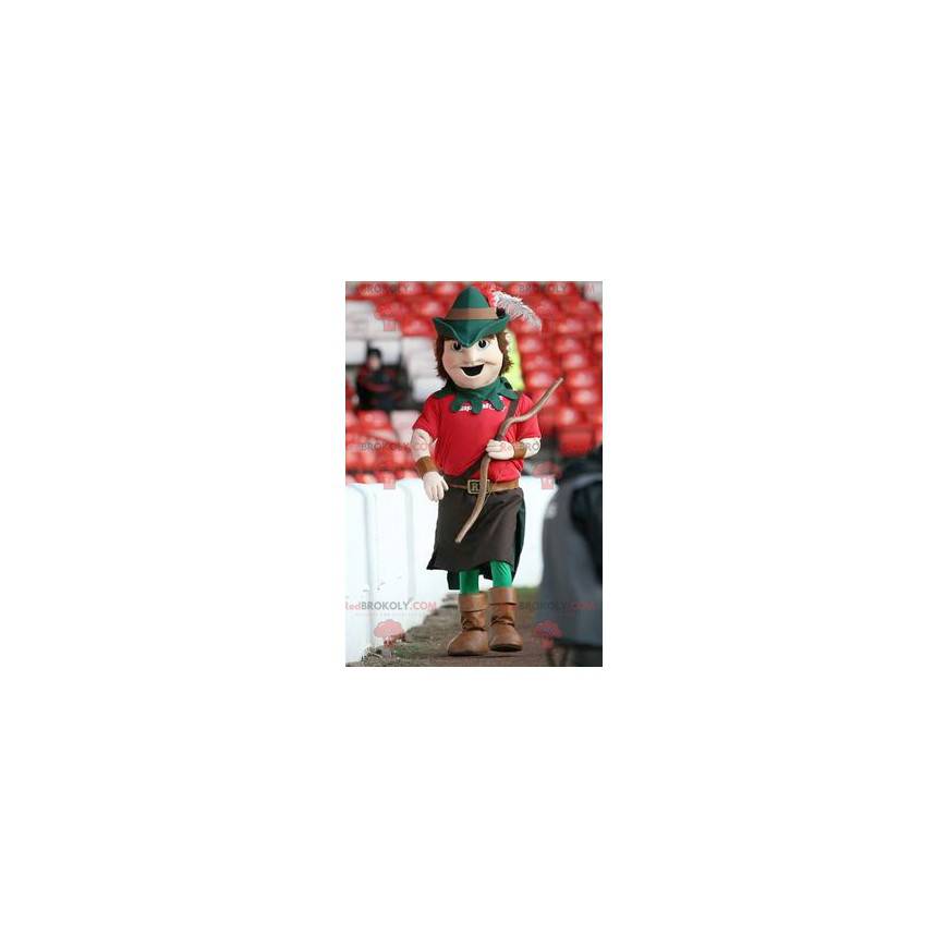 Robin Hood Maskottchen im roten und grünen Outfit -
