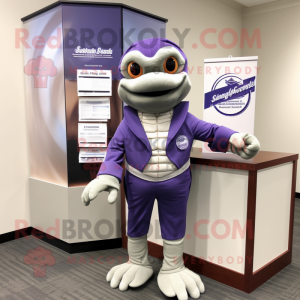 Lavender Attorney mascot costume character dressed with a Turtleneck and Wraps