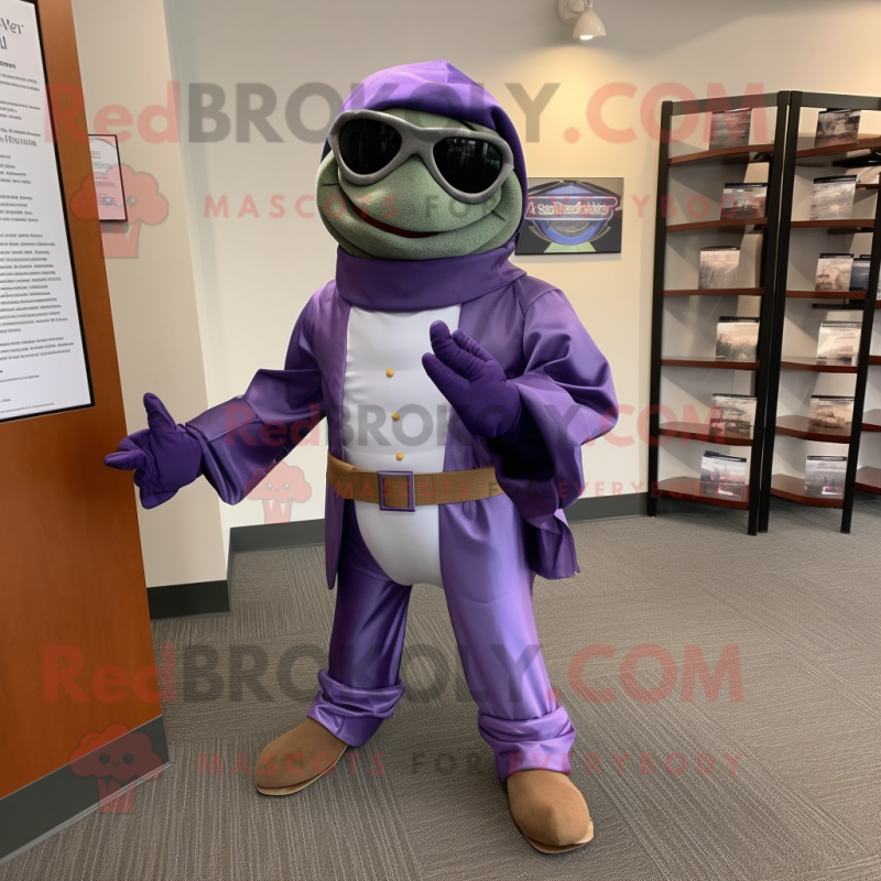 Lavender Attorney mascot costume character dressed with a Turtleneck and Wraps