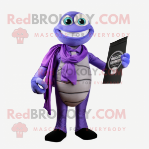 Lavender Attorney mascot costume character dressed with a Turtleneck and Wraps