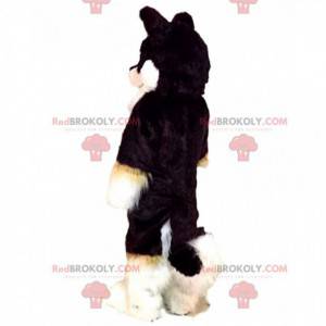 Mascotte driekleurige husky hond, harige hond kostuum -
