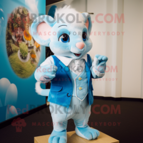 Sky Blue Dormouse mascot costume character dressed with a Romper and Ties