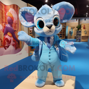 Sky Blue Dormouse mascot costume character dressed with a Romper and Ties