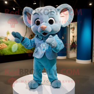 Sky Blue Dormouse mascot costume character dressed with a Romper and Ties