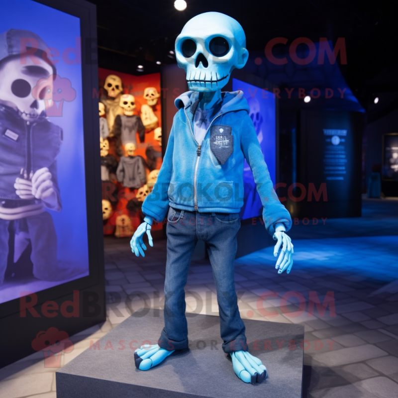 Blue Graveyard mascot costume character dressed with a Skinny Jeans and Shoe clips Blue Graveyard mascot costume character dressed with a Skinny Jeans and Shoe clips