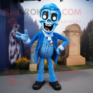 Blue Graveyard mascot costume character dressed with a Skinny Jeans and Shoe clips