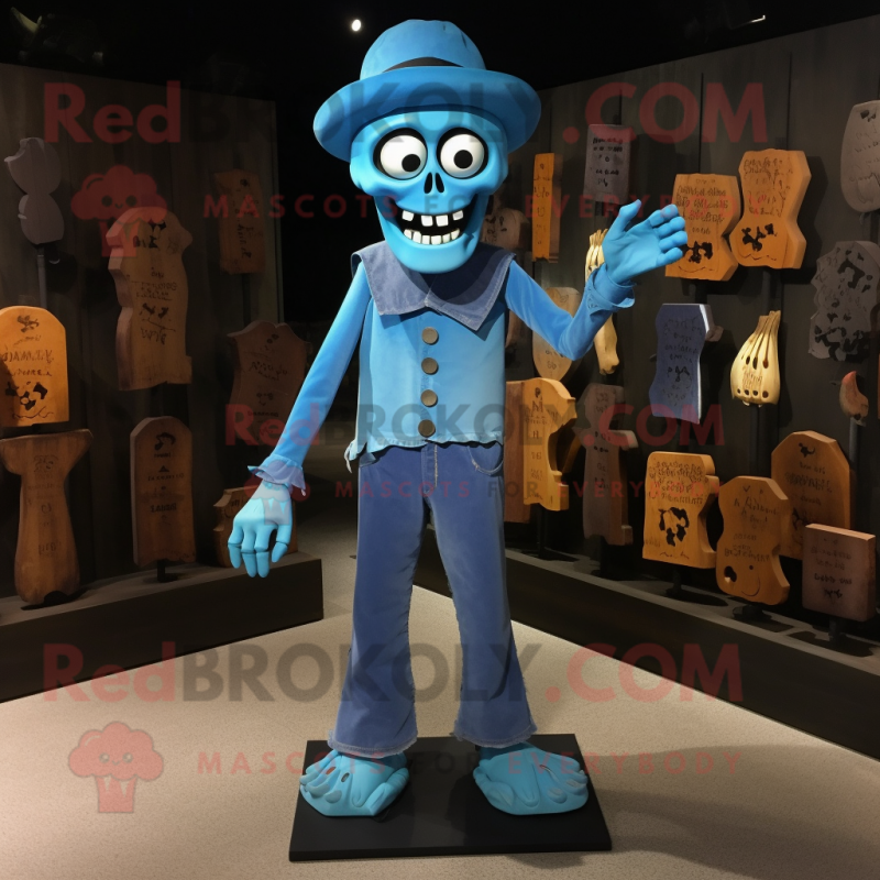 Blue Graveyard mascot costume character dressed with a Skinny Jeans and Shoe clips Blue Graveyard mascot costume character dressed with a Skinny Jeans and Shoe clips