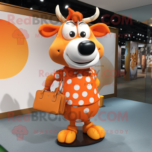 Orange Cow mascot costume character dressed with a Pencil Skirt and Handbags