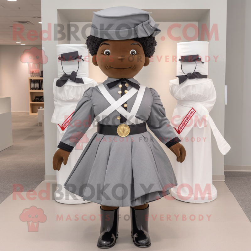 Gray Civil War Soldier mascot costume character dressed with a Mini Skirt and Bow ties