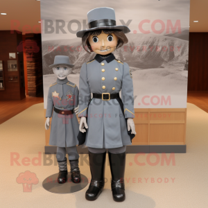 Gray Civil War Soldier mascot costume character dressed with a Mini Skirt and Bow ties