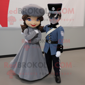 Gray Civil War Soldier mascot costume character dressed with a Mini Skirt and Bow ties
