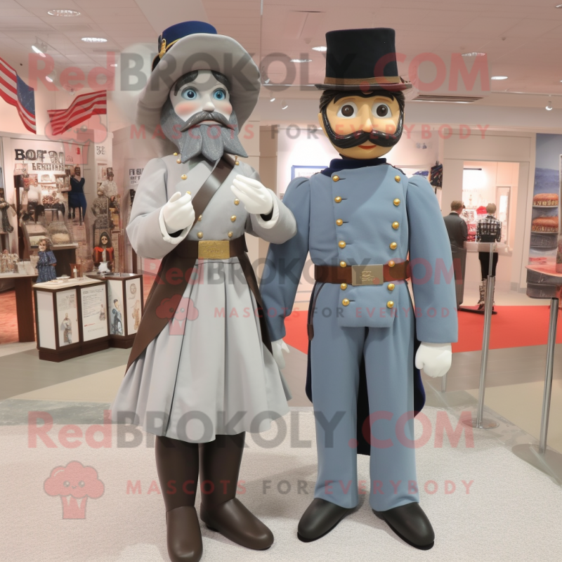 Gray Civil War Soldier mascot costume character dressed with a Mini Skirt and Bow ties