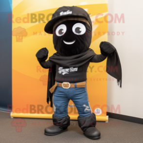 Black Alliance mascot costume character dressed with a Bootcut Jeans and Scarf clips