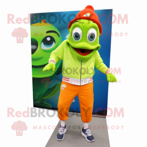 Lime Green Clown Fish mascot costume character dressed with a Joggers and Keychains