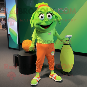 Lime Green Clown Fish mascot costume character dressed with a Joggers and Keychains