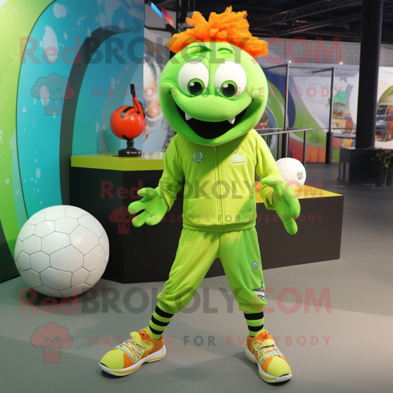 Lime Green Clown Fish mascot costume character dressed with a Joggers and Keychains