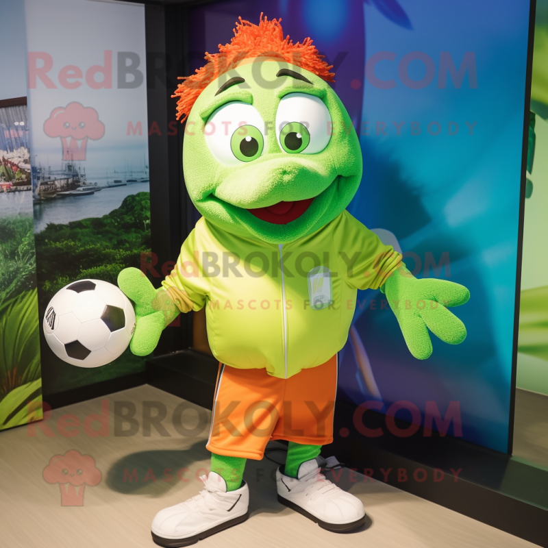 Lime Green Clown Fish mascot costume character dressed with a Joggers and Keychains