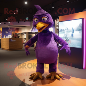 Purple Archeopteryx mascot costume character dressed with a Jumpsuit and Wraps