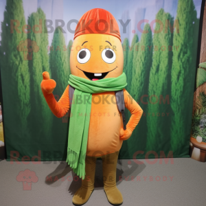 Orange Asparagus mascot costume character dressed with a Corduroy Pants and Scarves