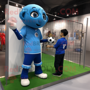 Blue Soccer Goal mascot costume character dressed with a Cargo Pants and Watches