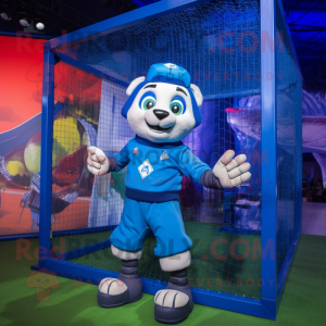 Blue Soccer Goal mascot costume character dressed with a Cargo Pants and Watches