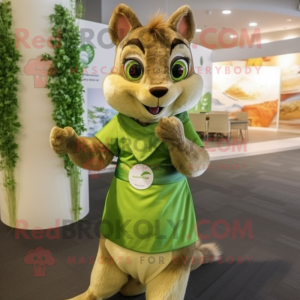 Olive Squirrel mascot costume character dressed with a Blouse and Bracelets