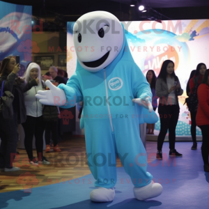 Turquoise Beluga Whale mascot costume character dressed with a Long Sleeve Tee and Coin purses