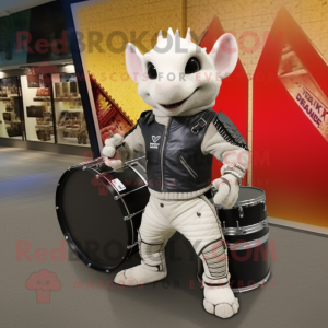 White Armadillo mascot costume character dressed with a Biker Jacket and Briefcases