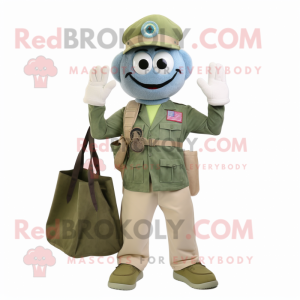 Cream Green Beret mascot costume character dressed with a Boyfriend Jeans and Tote bags