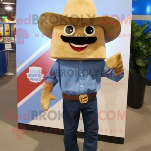 Beige Nachos mascot costume character dressed with a Chambray Shirt and Cufflinks